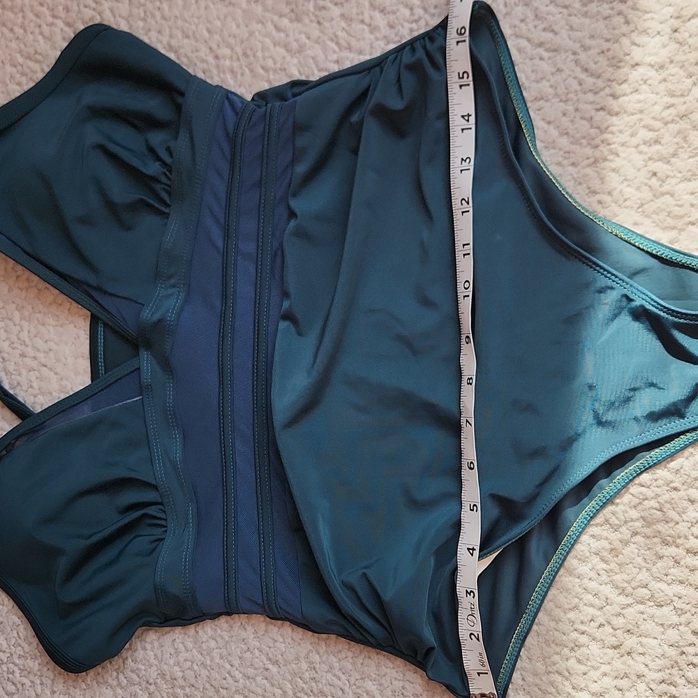 Women's Elegant Forest Green, Sheer Detail,Summer, Vacation, One-Piece Swimsuit - Picture 6 of 9